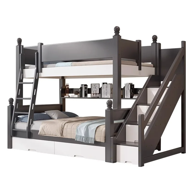 

Simple bunk bed with upper and lower bunk beds, solid wood high and low bunk beds, multifunctional small unit size