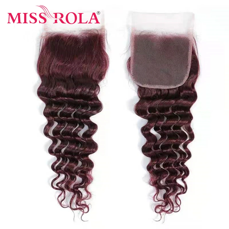 Miss Rola Hair Brasilianisches Deep Wave Haar Lace Closure 100% Echthaar 4x4 Lace Closures Lockiges Remy Haar Blond 99J Highlight Braun – Detail 4