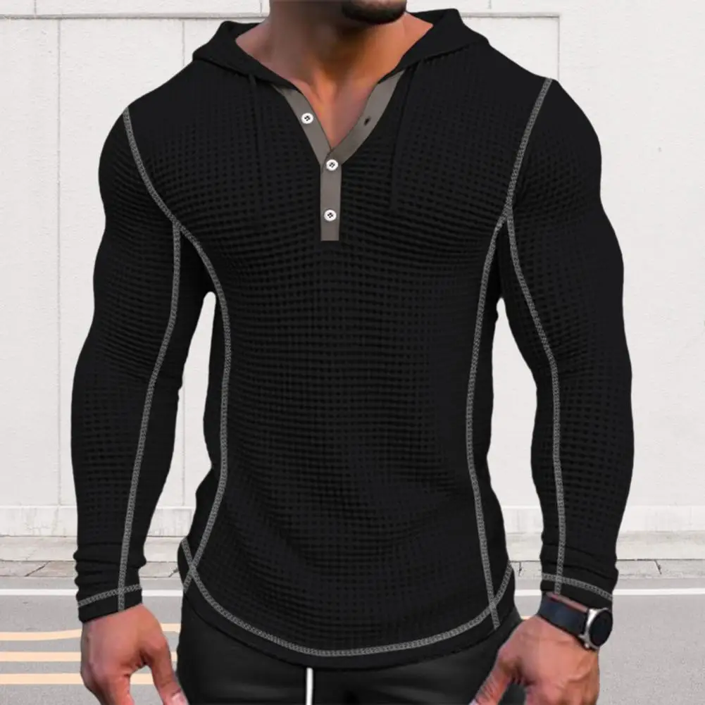 

Men Polyester Hoodie Men's Stylish Slim Fit Waffle Cotton Hoodie with Button Closing Breathable Sports Coat for Fashion Hip Hop