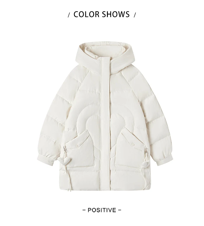 Down Jacket Women Medium Long Hooded Texture Winter Loose New Gentle Sweet Love Thick Jacket