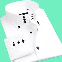New Men's Long Sleeve Lined Crystal Button Shirt Elastic High Grade Business Leisure Slim Fit Trend Men's Shirt