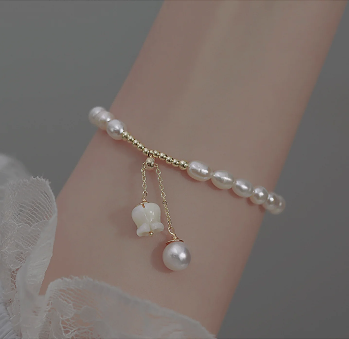 

2022 new trend Gold Plated bell orchid pendant pearl Adjustable Bracelets for women Fashion Jewelry