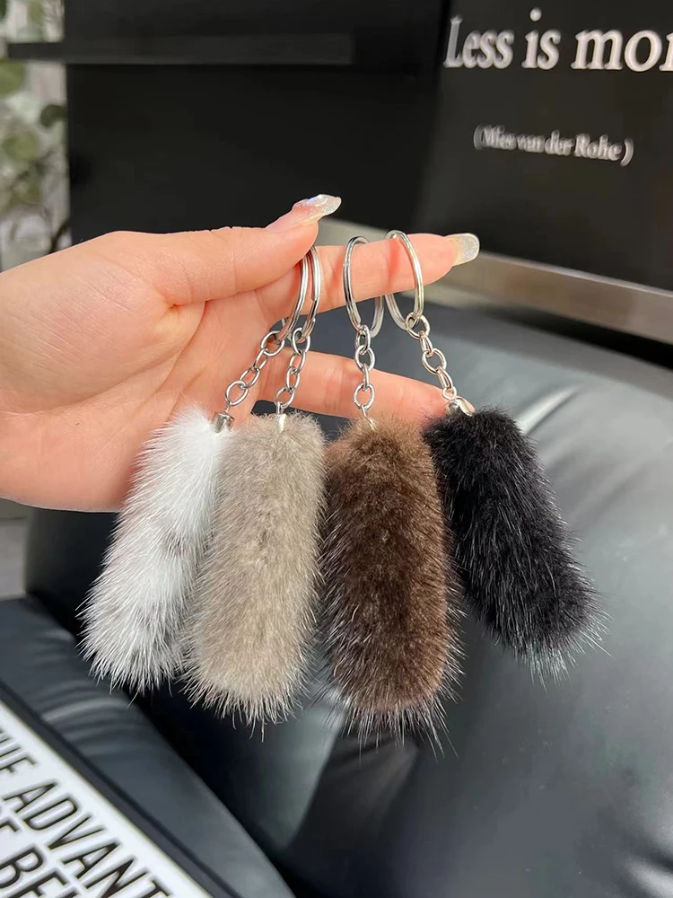 Mini Real Mink Fur Key Chains Plush Tail Toy Women Backpack