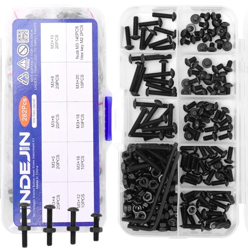Description Picture 4 of itemRound Hex Cap Screw Set Black Carbon Steel Hexagon Sockets Button Head Drive Screw Nut Furniture Screw Fasteners Assortment Kit