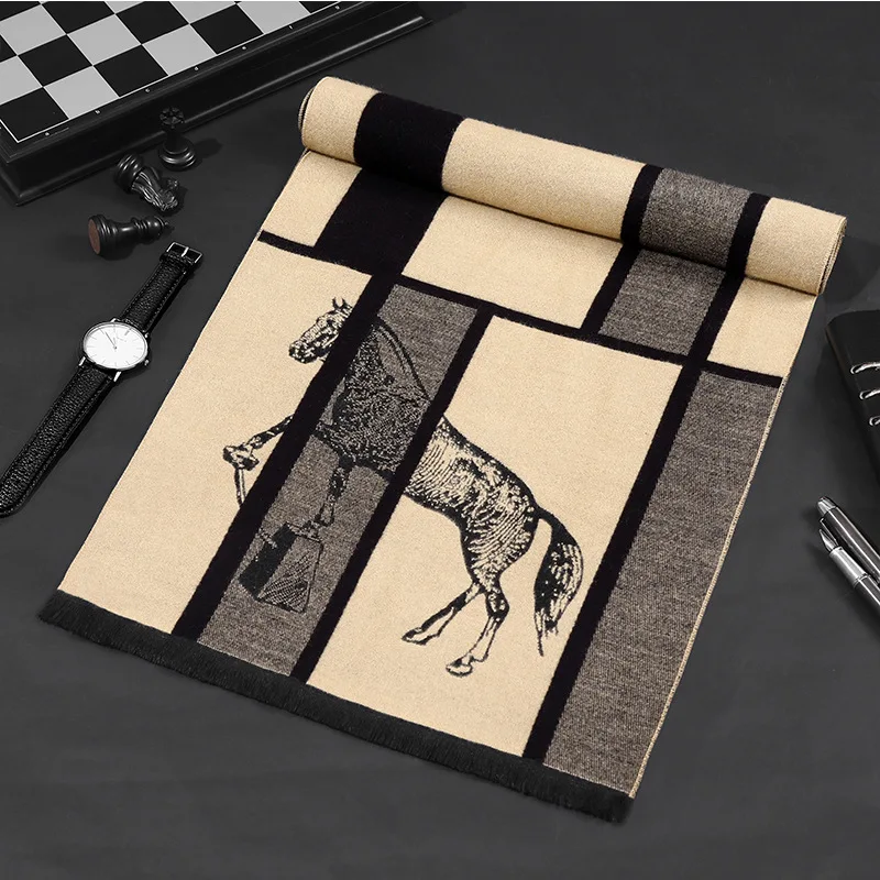 Cashmere Scarf Classic Brand Scarf Men Cashmere Winter Warm Scarves Vintage Shawl Long Wrap Luxury Designer Scarf for Male Gifts