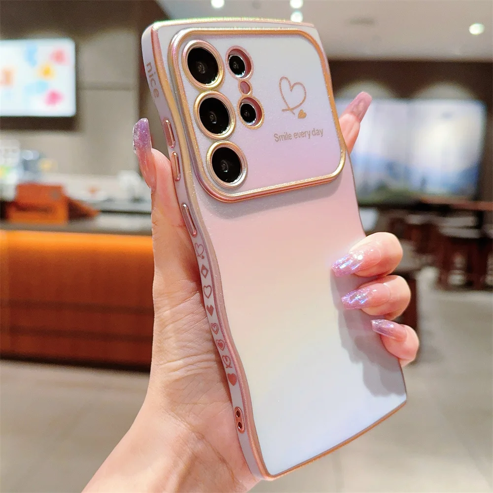 Curly Wavy Glitter Laser Love Heart Phone Case For Samsung S24 S23 Ultra S24 FE S22 Plus Fashion Colourful Shockproof Back Cover_voghion.com