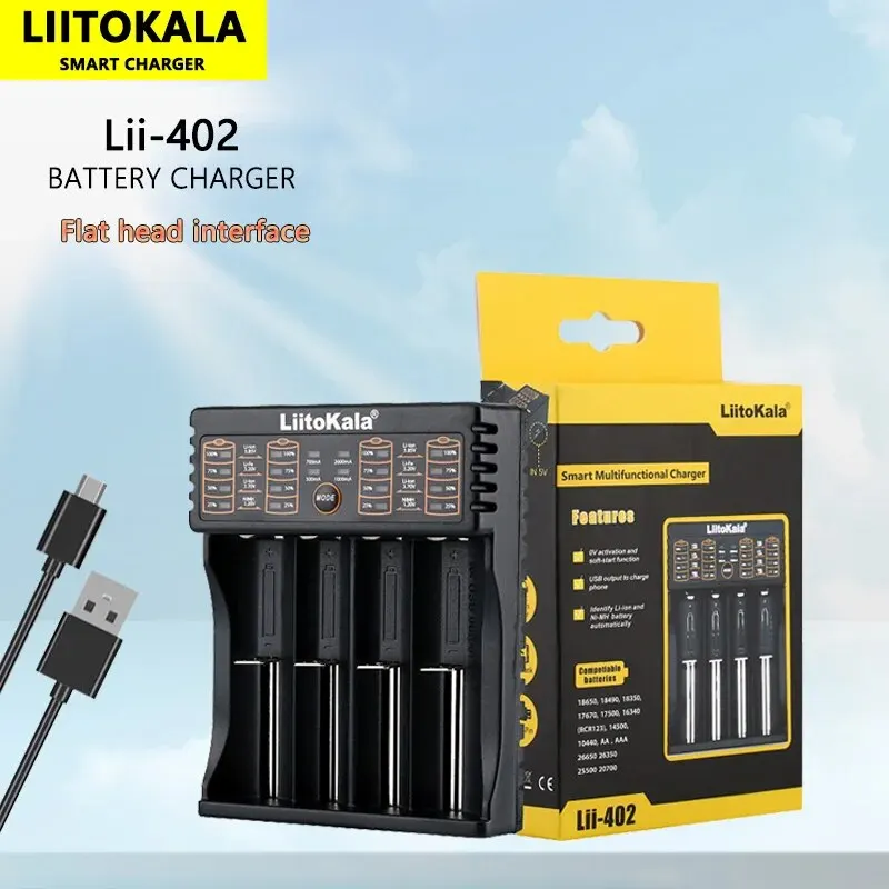 Liitokala Lii-402 18650 3.7V 3.2V 3.85V 26650 20700 14500 21700 25500 16340 1.2V NiMH Lithium Rechargeable Battery Charger battery charger battery charger adapter