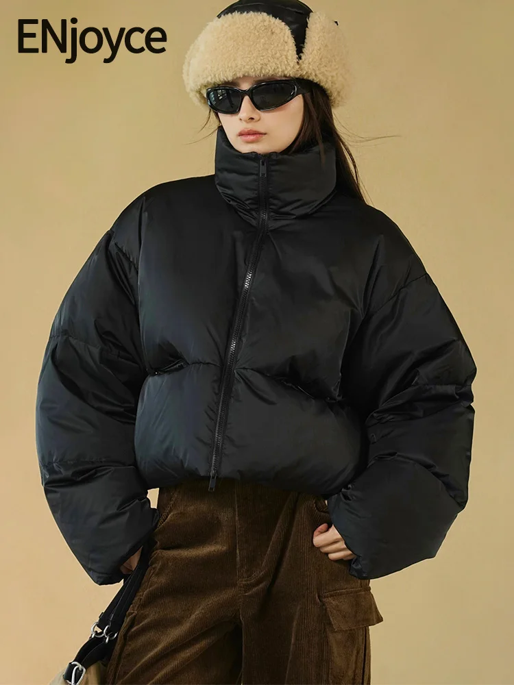 

Женский пуховик на 90 утином пуху ENjoyce, винтажный пушистый теплый пуховик с воротником-стойкой, уличная одежда в Корейском стиле, зима 2023