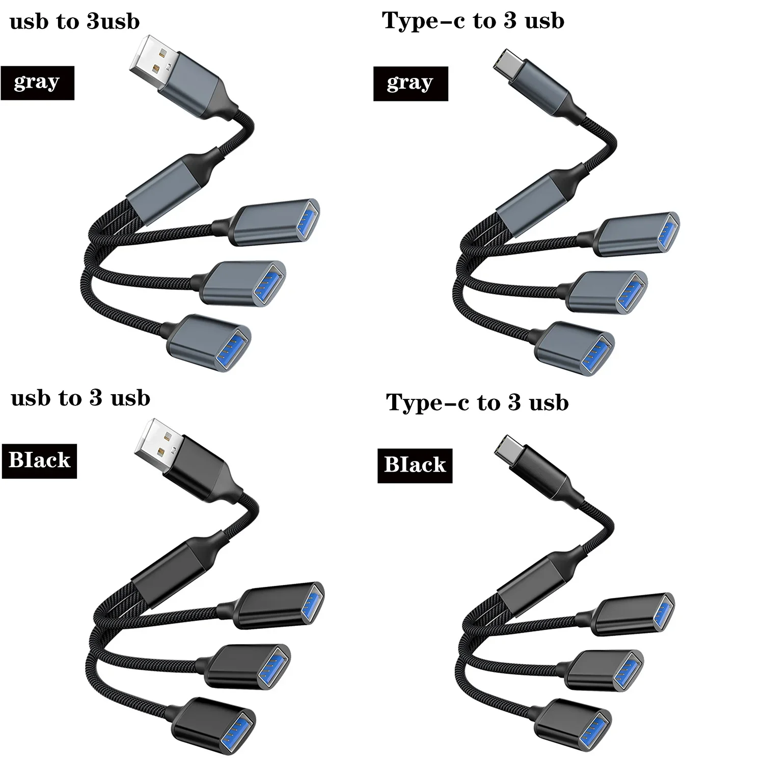 3-Port USB Extension Hub with Male to Female Splitter Cable