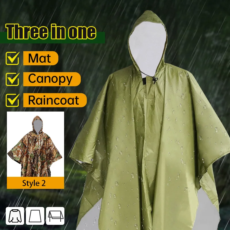 3 in 1 Multifunctional Raincoat Waterproof Rain Poncho Jacket Hiking Rain Cover Outdoor Awning Tent Mat Camping Clothes Rainwear raincoat poncho