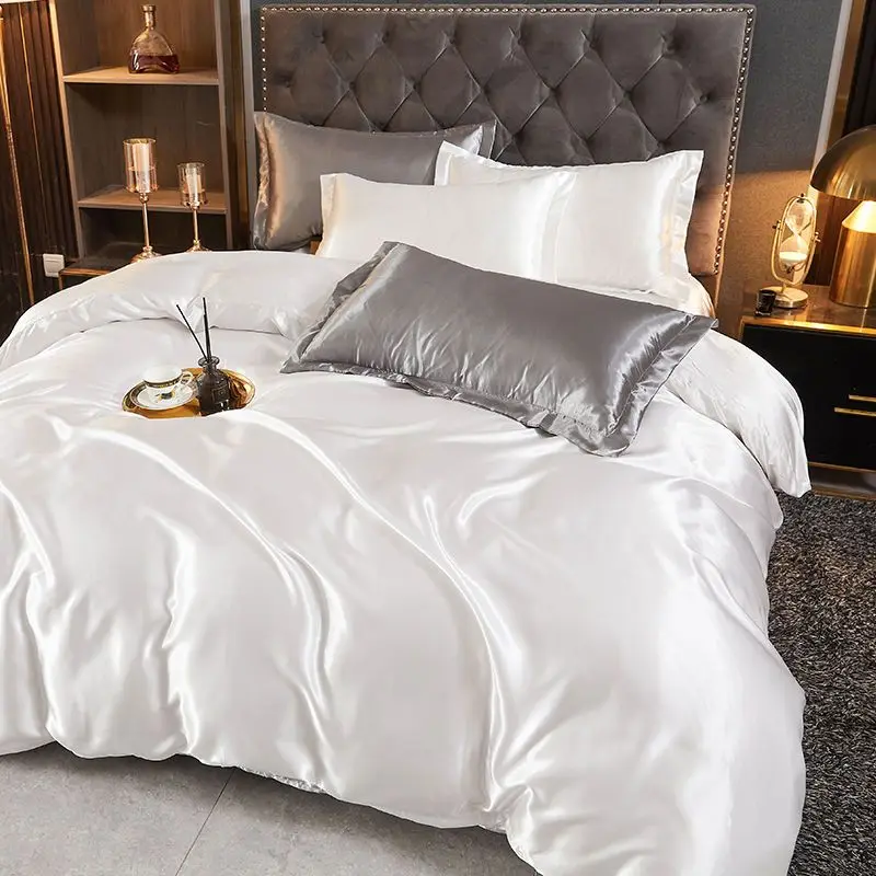 WOSTAR Satin rayon white duvet cover 220x240 summer luxury double bed  couple quilt cover bedding queen