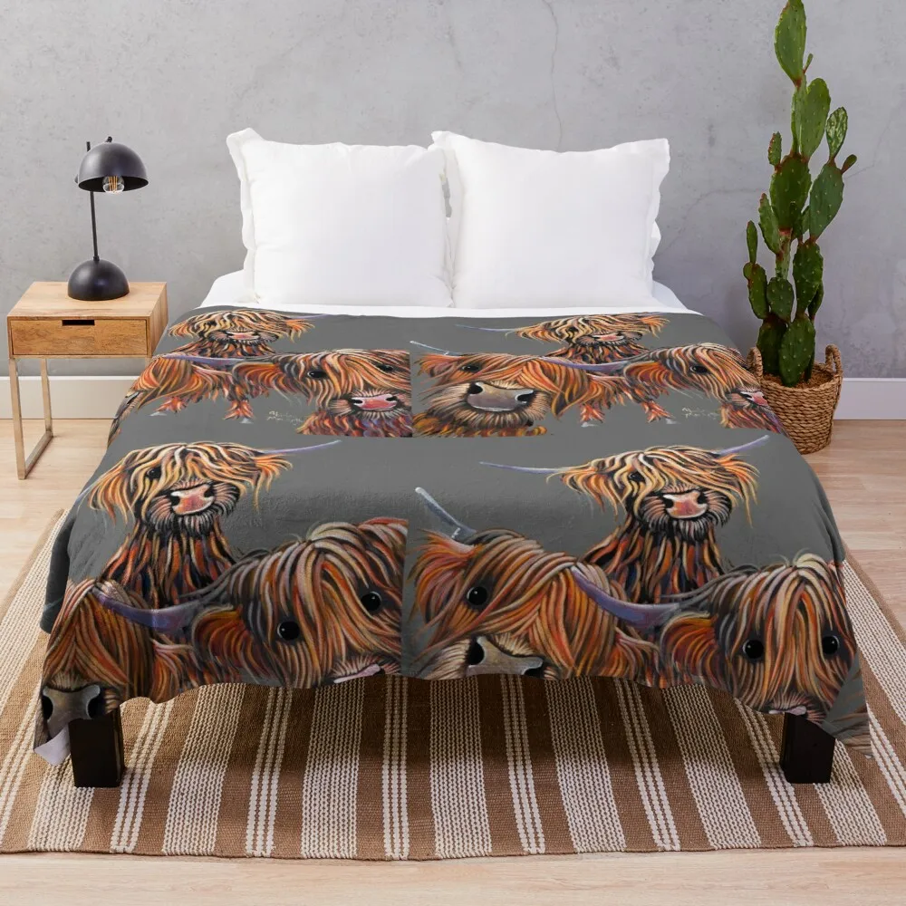

HiGHLaND CoW PRiNT SCoTTiSH ' THe BaKeD BeaNS oN GReY ' BY SHiRLeY MacARTHuR Throw Blanket Soft Plush Plaid