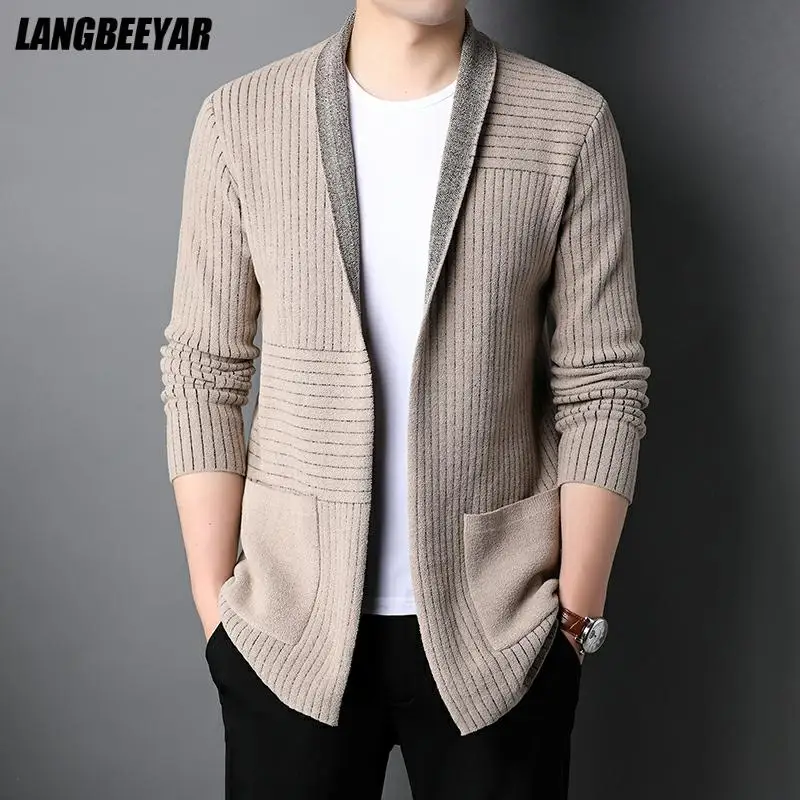 남성용 롱 가디건, 레트로 스웨터, 캐주얼 코트, 재킷, 남성 의류, 가을 겨울 ..