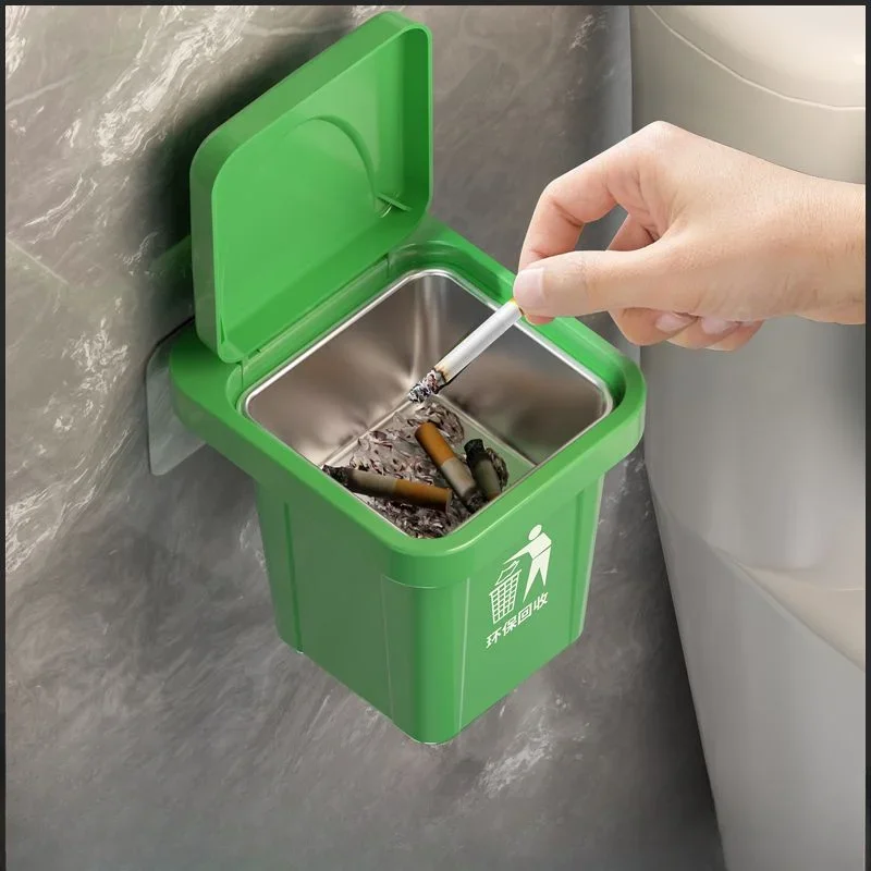 portable ashtray Ashtray with Lid Stainless Steel Bathroom Wall Hanging Notch Anti-fly Ash