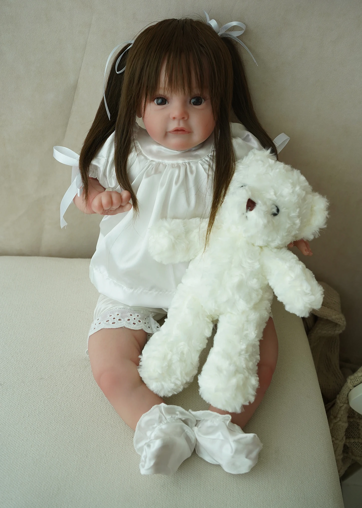 55CM suesue Soft Touch 3D Skin Reborn Baby Doll For Girl 22 Inch Dress