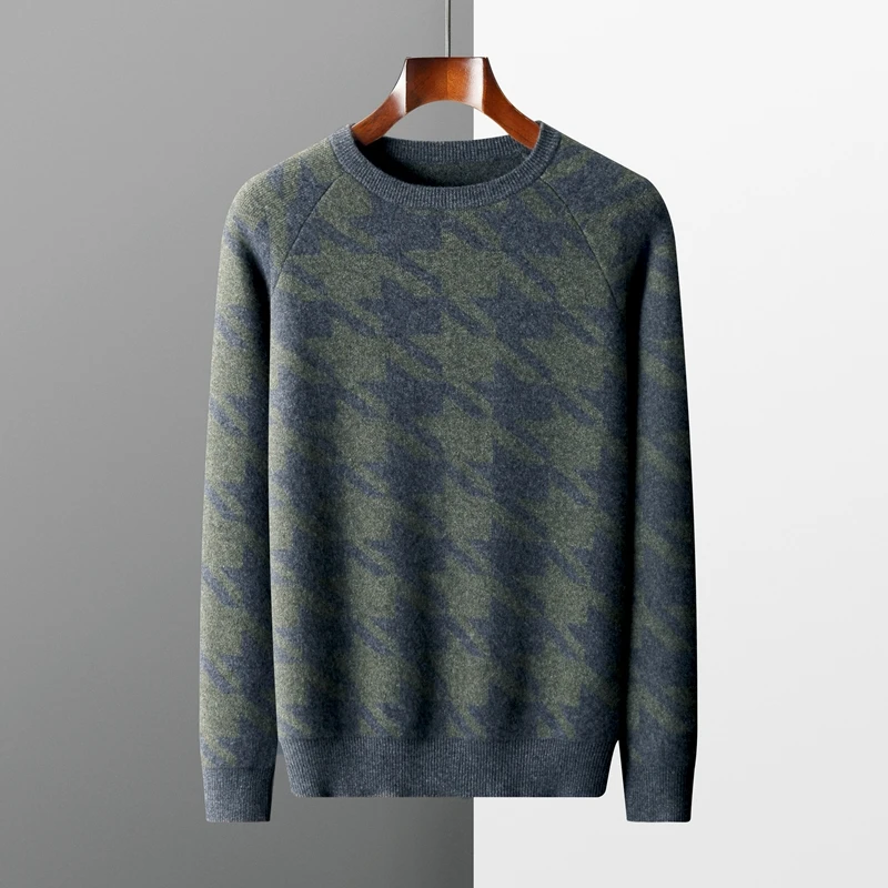 Autumn and winter new men's O-neck 100% Merino wool thick pullover knitted sweater loose fashion warm bottoming shirt coat 2