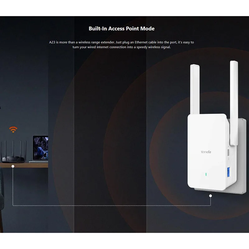 Tenda A23 Wifi6 Extensor Booster Faixa 2.4ghz 5ghz Dual Band Wi-fi Sinal com Porta Ethernet Gigabit Modo ap Wps Fácil Configuração - Imagem 5