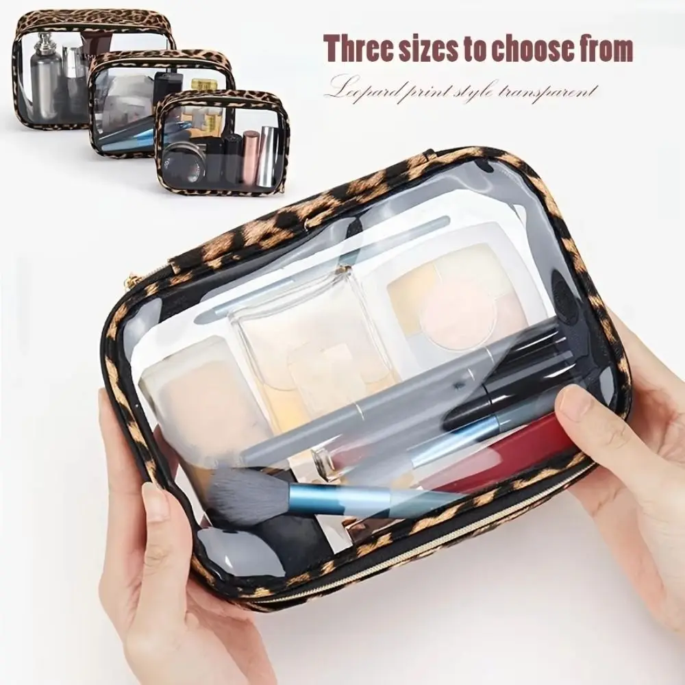 Fashion Leopard Print Makeup Bag Waterproof Transparent Travel Cosmetic Bag with Zipper Large Capacity Storage Bag