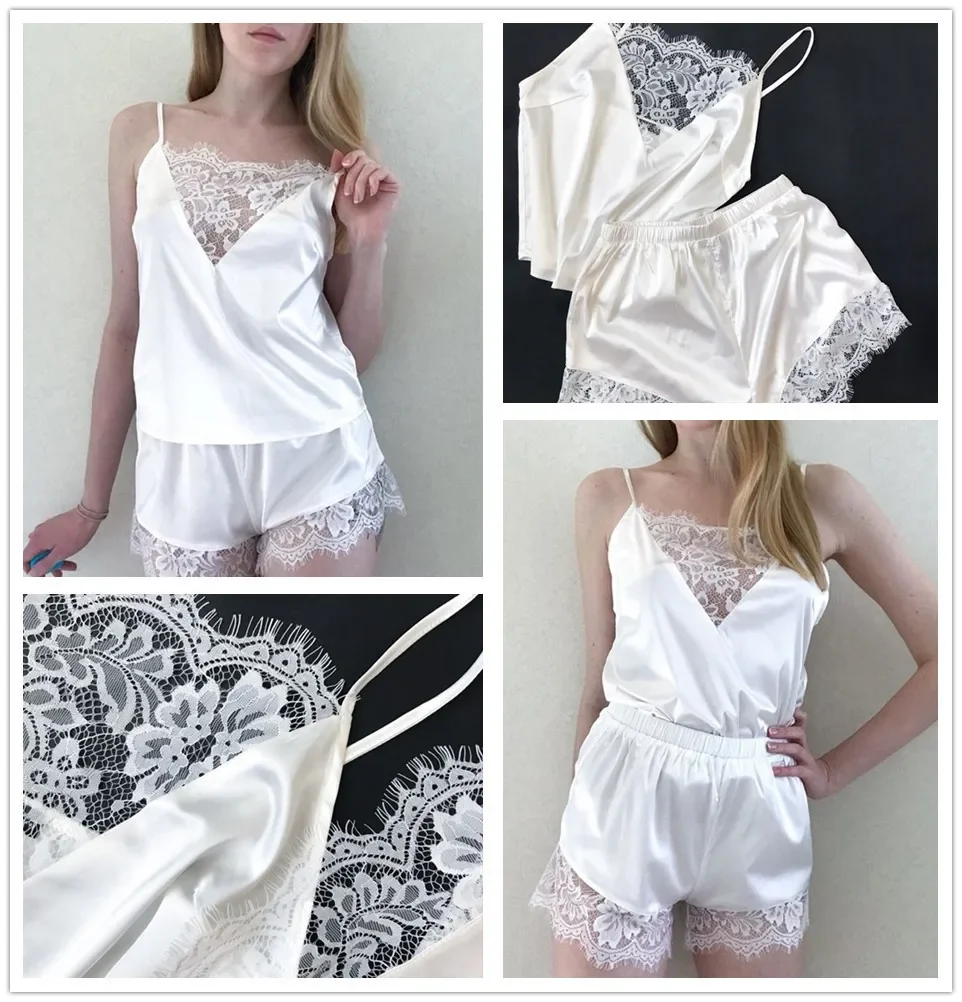 Women Pajamas Set Women Pajama Suit Womens Pajama Sets Lace Shorts Homewear Solid Underwear Sexy Summer