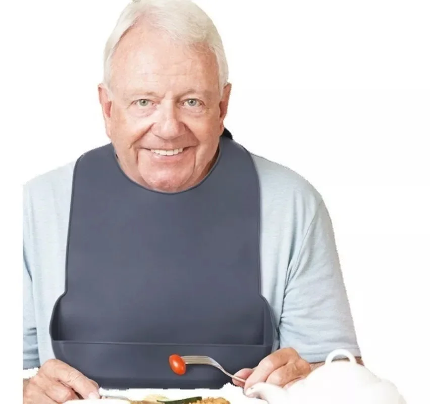 Adult Silicone Bib Elderly Eating Bib Waterproof Burping Cloth Large Size Unisex Adjustable Bib Reusable Elderly No-wash Protect 4