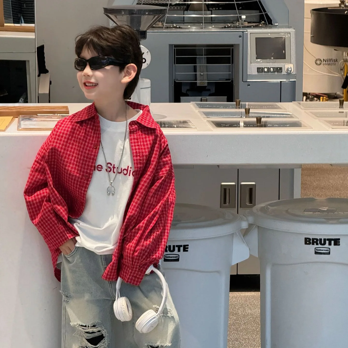 Children Clothes Casual Shirt Spring Korean Style Boy American Style Design Sense Plaid Long-sleeved Shirt Top