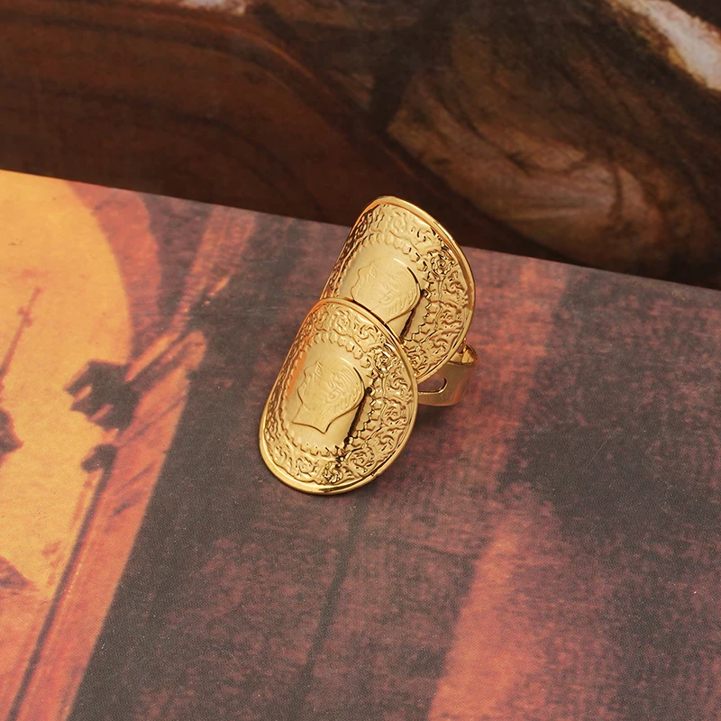 Vintage Ring Copper Gold Plated Turkish Totem Finger Rings for Women Arabia Coin Engagement Rings Bridal Jewelry