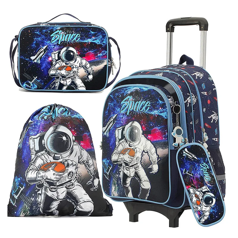 

School Bag Kids Rolling Astronaut Luggage Backpack for Boys Kids Space Suitcase with Wheels Trolley Wheeled Backpacks for Travel