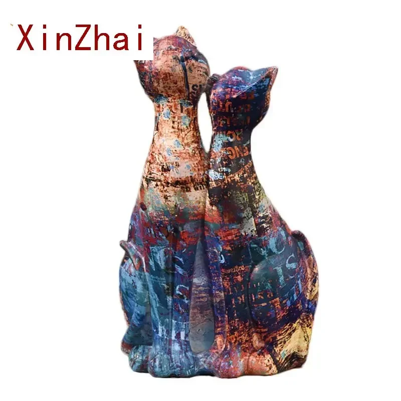 

Vilead Resin Graffiti Couple Cat Figurines Animal Statue Home Interior Living Room Table Bedroom Decoration Accessories Friend