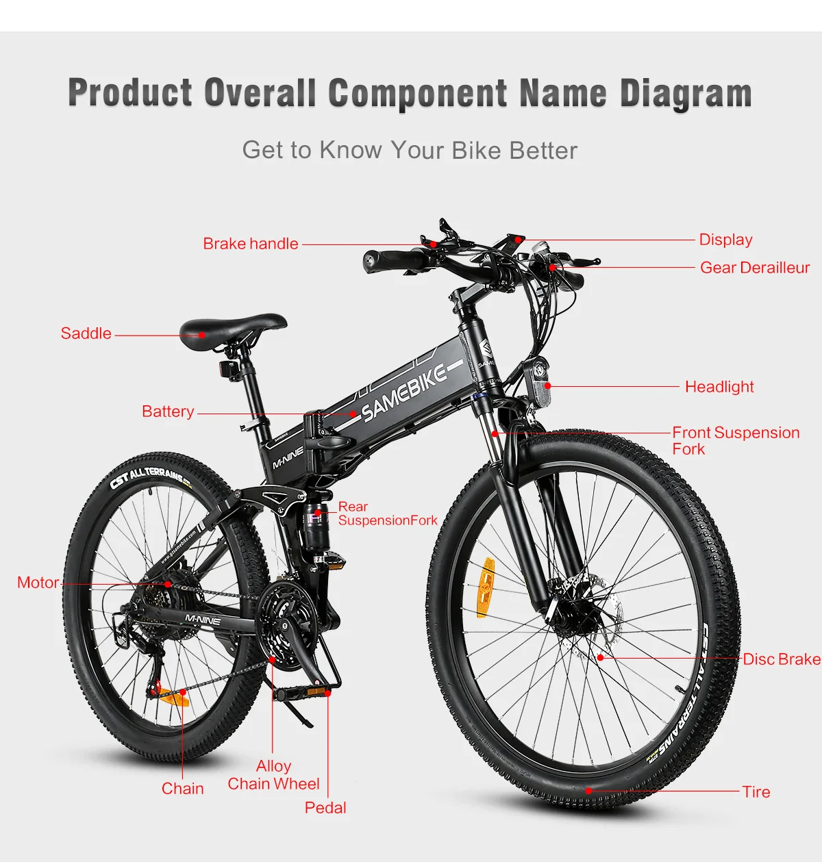 Folding Electric Mountain Bike 26-inch Shimano 21S shift speed 900W48V14AH lithium battery LO26-II-FT-YD