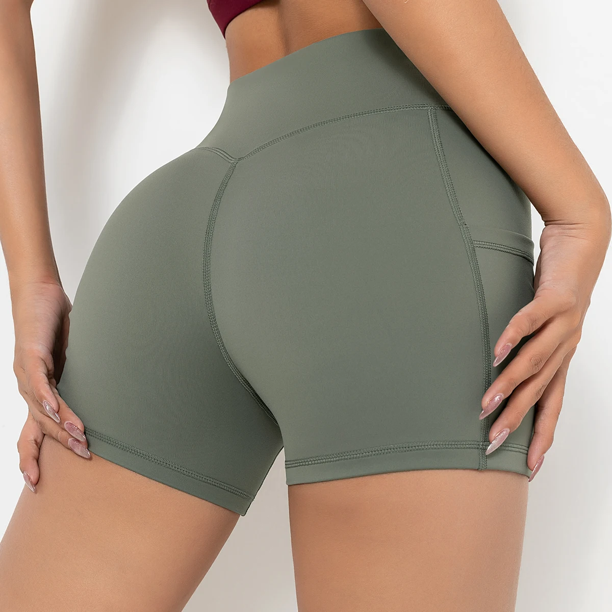 2022 New Women Sports Shorts High Waist Yoga Shorts Cycling Sports Leggings Phone Pocket Jogging Running Fitness Short Pant