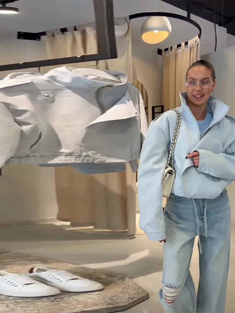 Reißverschluss-Rollkragenjacke mit Seitenplakette und Langen Ärmeln für Damen, Streetwear mit Epauletten und Verdeckten Knöpfen, Locker Sitzende Jacken, Neue Damenoberbekleidung – Detail 17