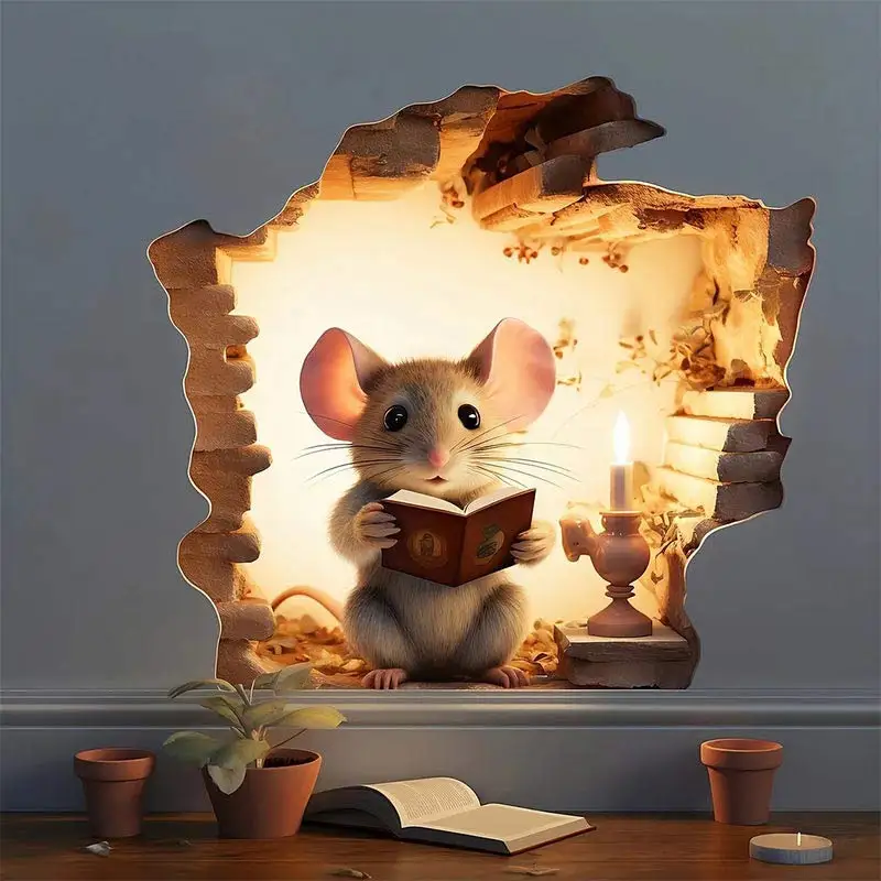 M736 Mouse Hole Wall Sticker, Mouse Book Lover's Vinyl Decal, Mouse Reading Decor, Cute Mouse in a Hole, Mouse Sticker 2
