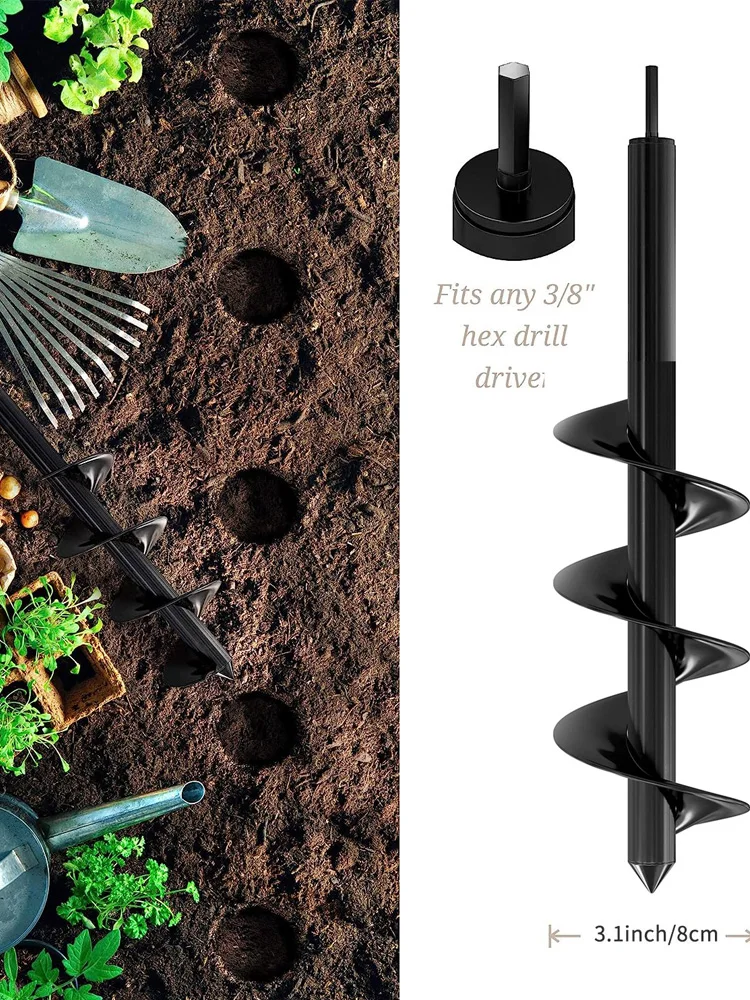 Auger Drill Bit For Planting Set Garden Spiral Hole Drill And Bulb Planter Tool Bedding Plants, Umbrella Holes 3/8 Inch Hex Dril
