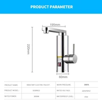 Robinet de chauffe-eau électrique sans réservoir 3000W, avec affichage de la température, robinet de cuisine, robinet de douche électrique coulant 6