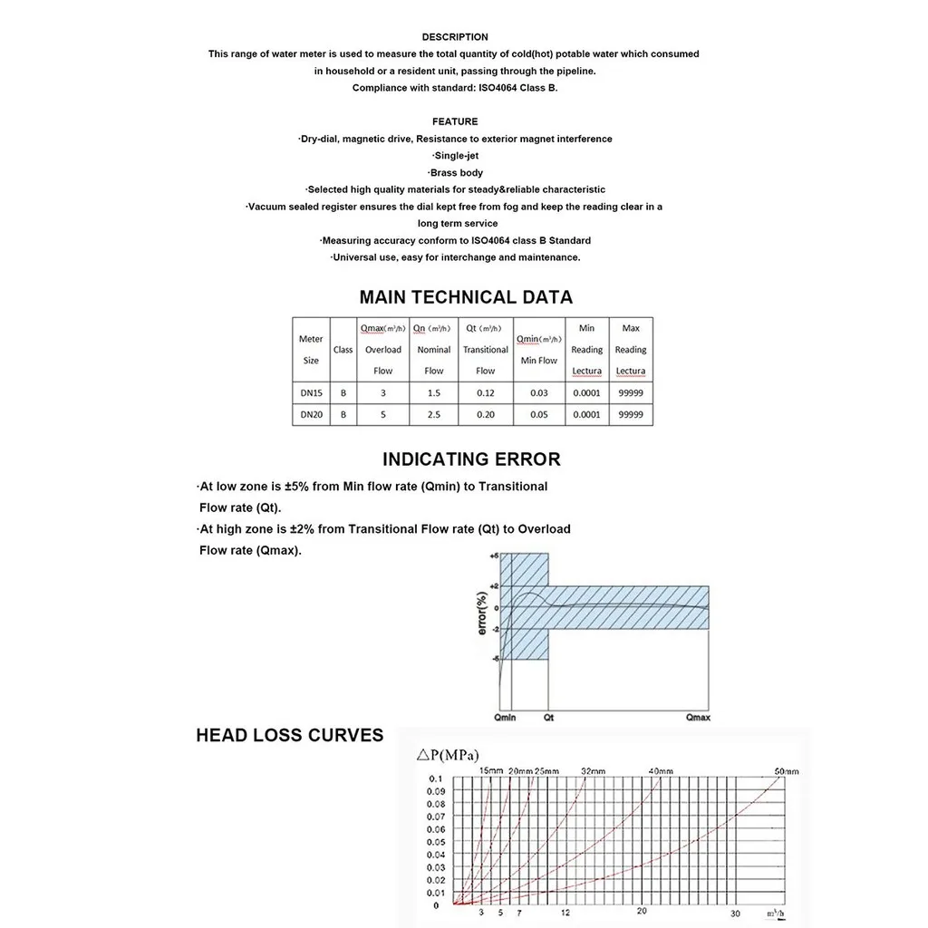 Single jet Water Meter Brass Water Meter Home and Garden Use Flow water meter