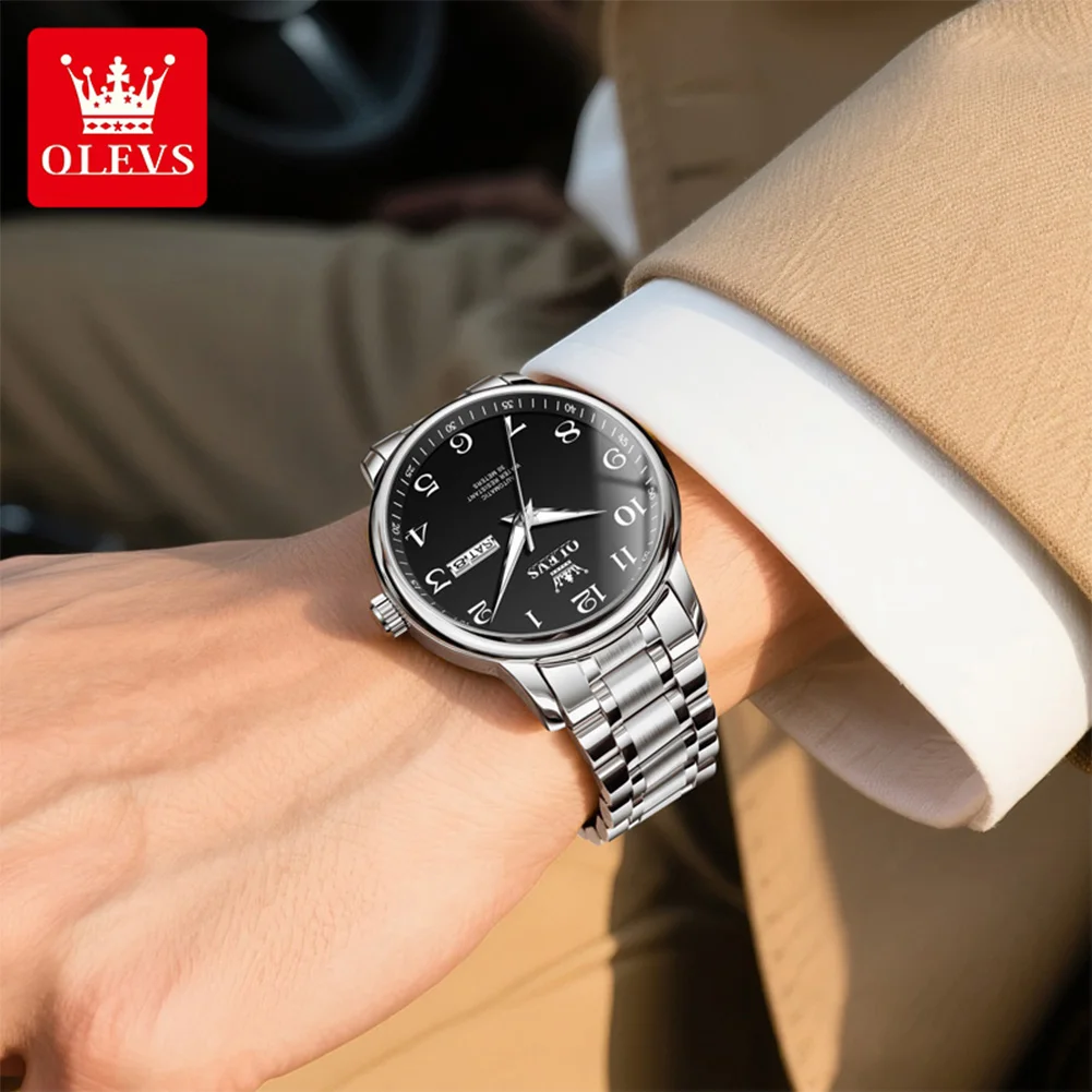 OLEVS 7072 Man Watch Classic Dual Calendar Mechanical Watch For Men Deep Waterproof Luminous Business Male Automatic Wristwatch