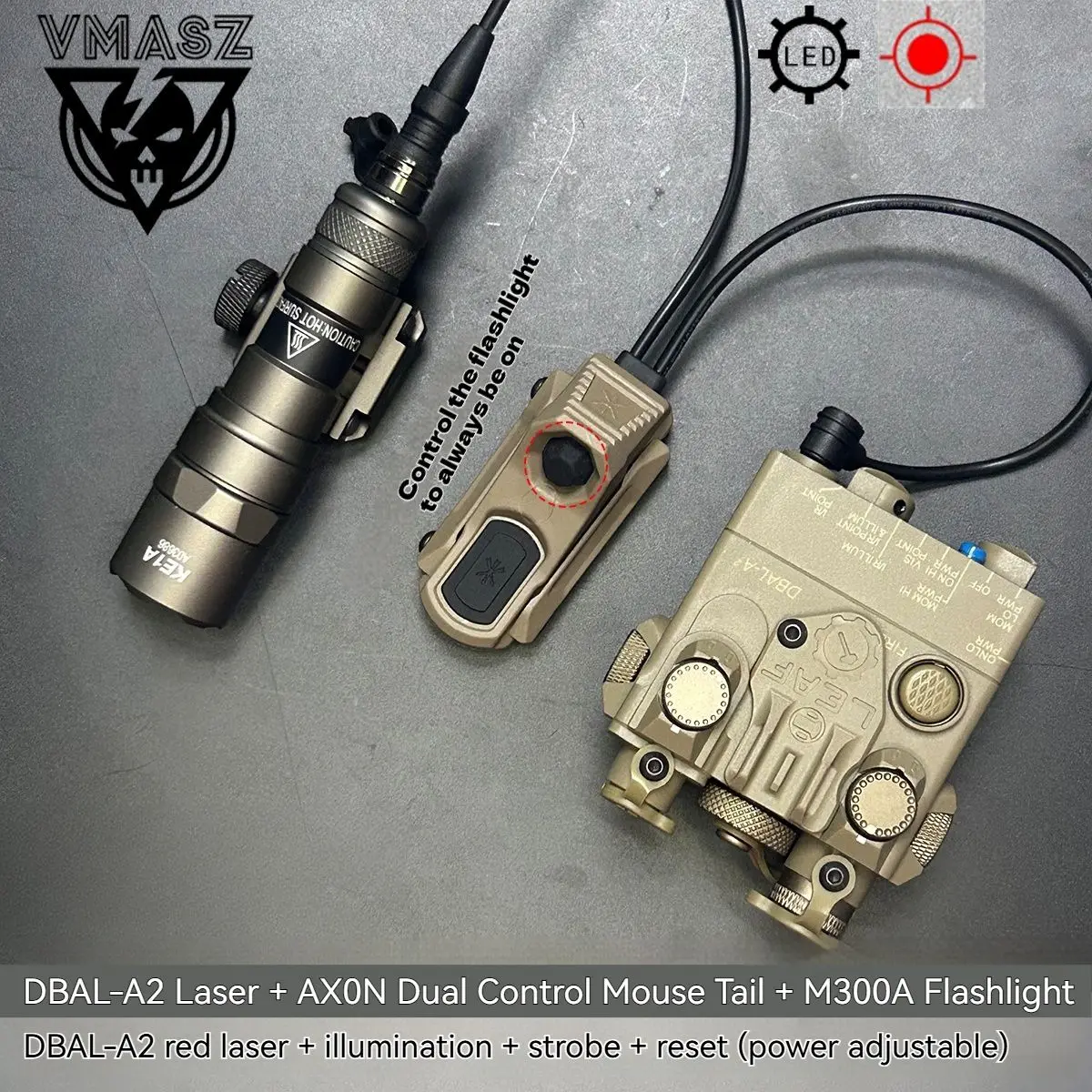 DBAL A2 Rot Grün Dot Laser Surefi M300 M600 Taschenlampe Druck Jagd Airsoft Licht Für 20mm Schiene AXON Ratte Schwanz set – Detail 3