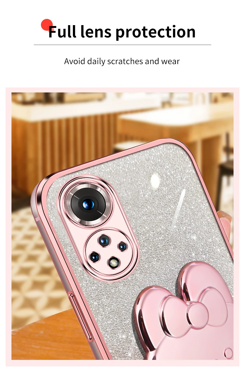 Honor50 Glitter Rabbit Makeup Mirror Holder Case On For Huawei Honor 60 50 90 30 20 Lite 30s Soft Cover Nova 10 11 Pro_voghion.com