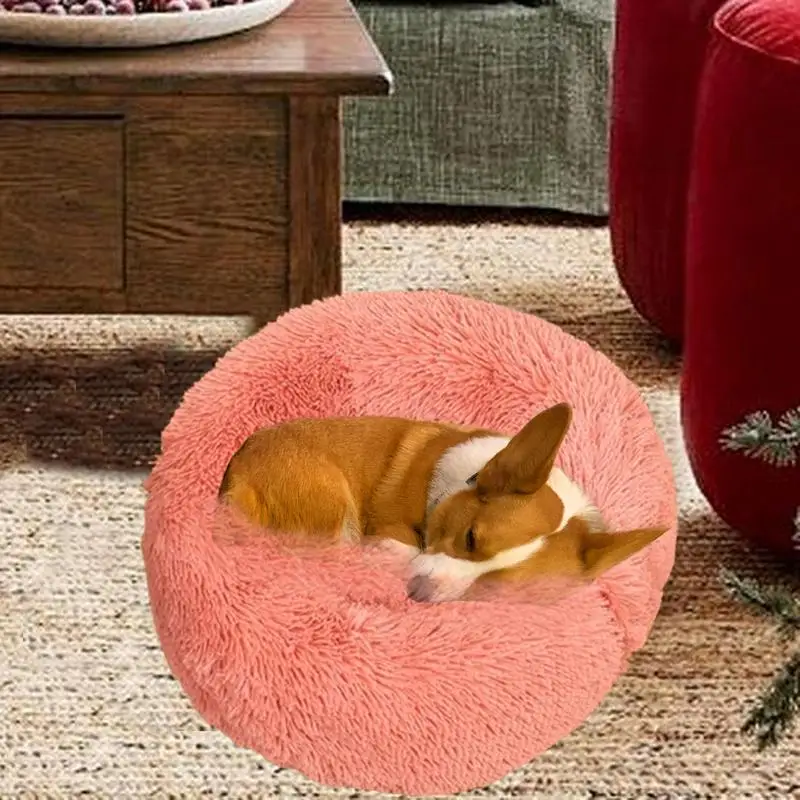 Soft Plush Round Pet Bed Round Plush Donut Cuddler Bed Cushion For Small Dogs And Cats Pet Snooze Sleeping Kennel For