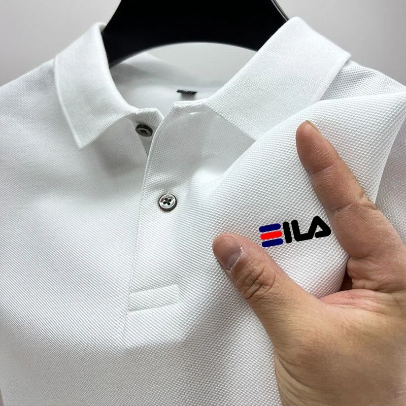 

Men's embroidered polo shirt with a flip collar and anti pilling polo shirt. Short sleeved casual 2024 hot selling summer busine