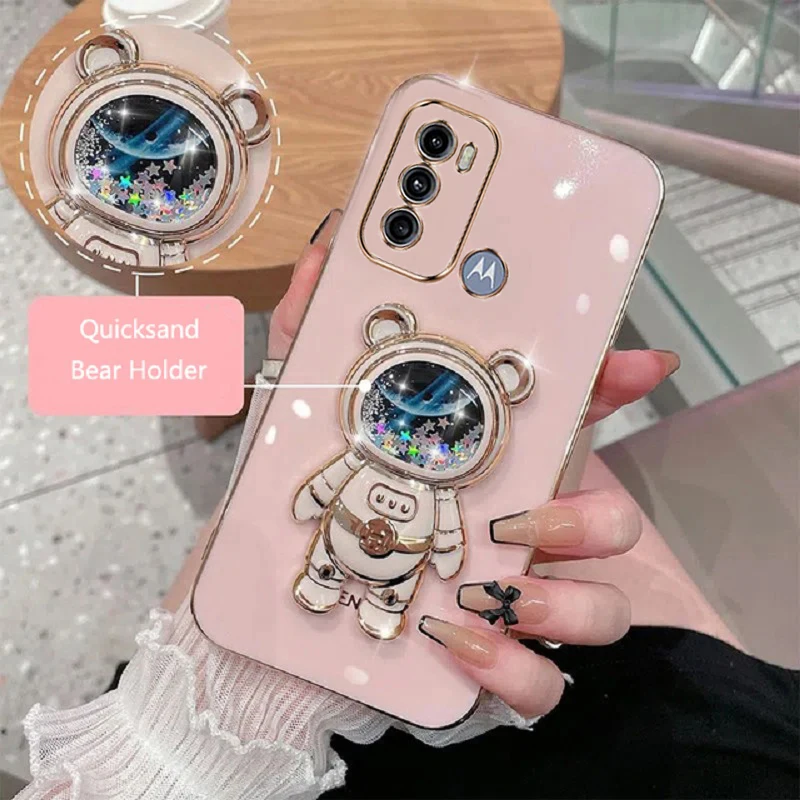 Cartoon Bear Fold Stand Per Motorola G60 G40 Fusion Phone Case Cover Di Placcatura Di Lusso