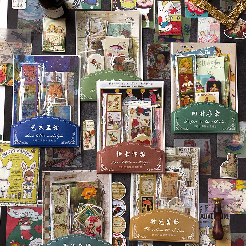 100Pcs/Set Vintage Stickers Paper Angle Label Flower Retro Tag Aesthetic Stickers Album Scrapbooking Vintage Girls Lady Craft