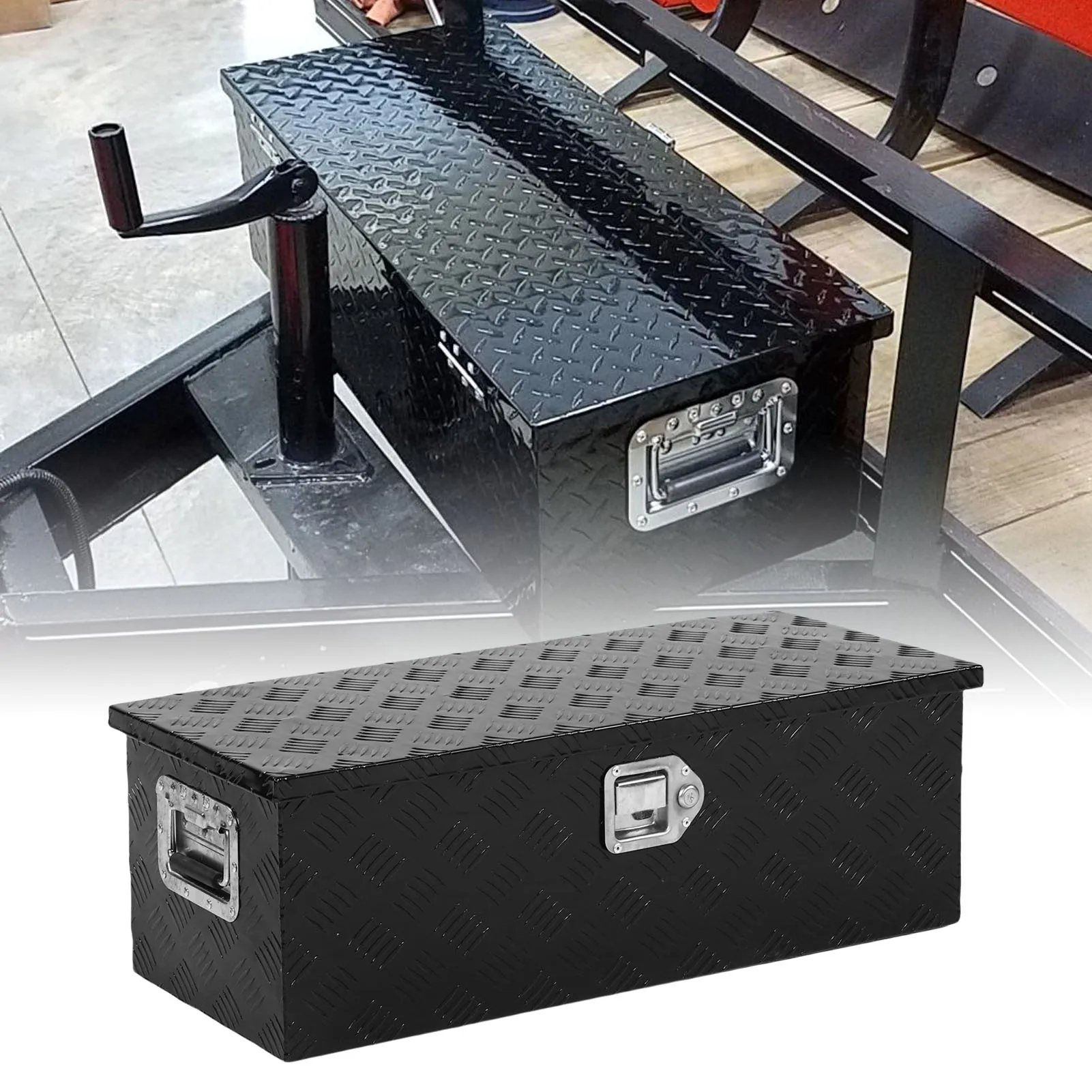 Truck Bed Tool Box 64L Waterproofing Powder Coating Portable Heavy Duty Trailer Storage Tool Box Outdoor Trailer Pickup Toolbox