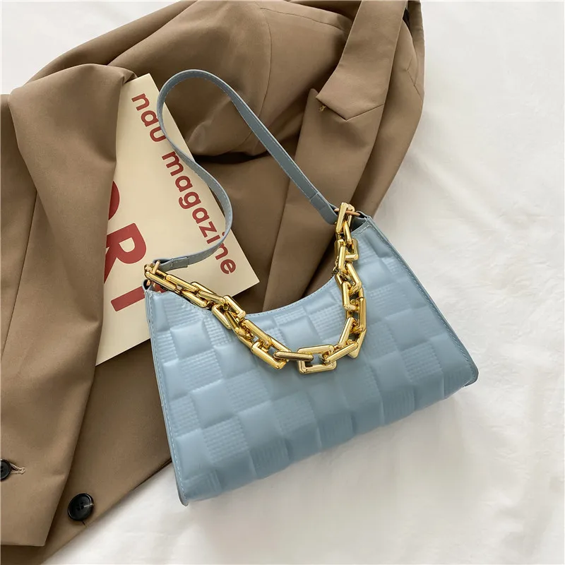 Shoulder Underarm Bags Vintage PU Leather Solid Color Casual For Women Fashion Thick Chain Ladies Simple Small Shoulder Handbags nylon shoulder bag Shoulder Bags