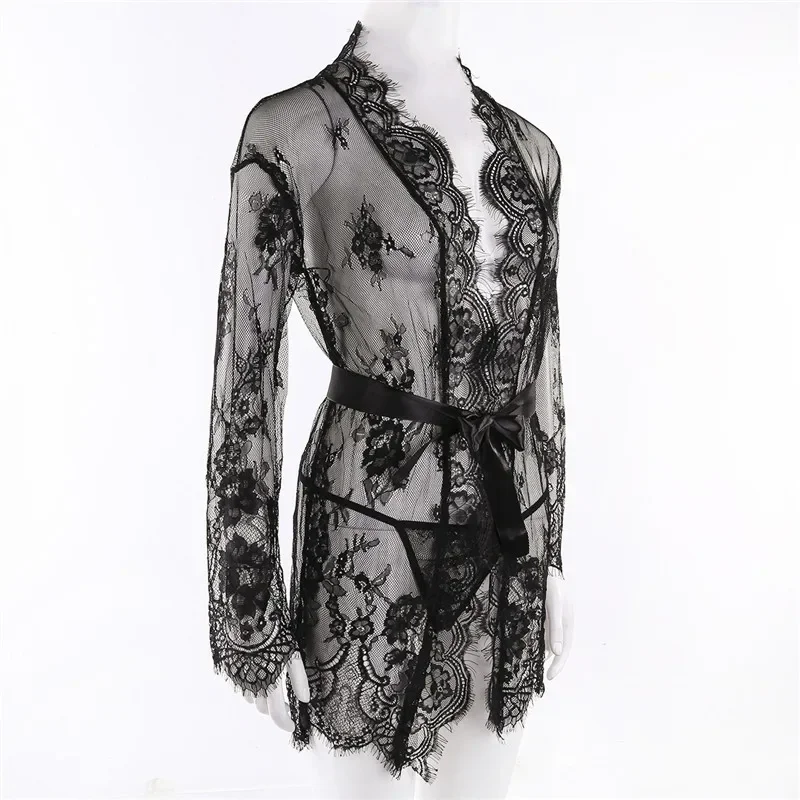 Sexy Women Lingerie Lace Night Dress Sleepwear Nightgown Bandage Deep V G-String See Through Sexy Sheer Sleep Dress Robe women dress,women sleepwear