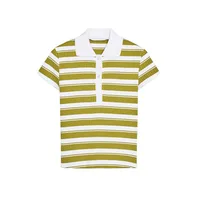 Summer New Women's  irt ort Sve Turn-down Collar Striped Ribbed Knit Button Decoration Slim Fit Classic Sle Casu... - Image 5