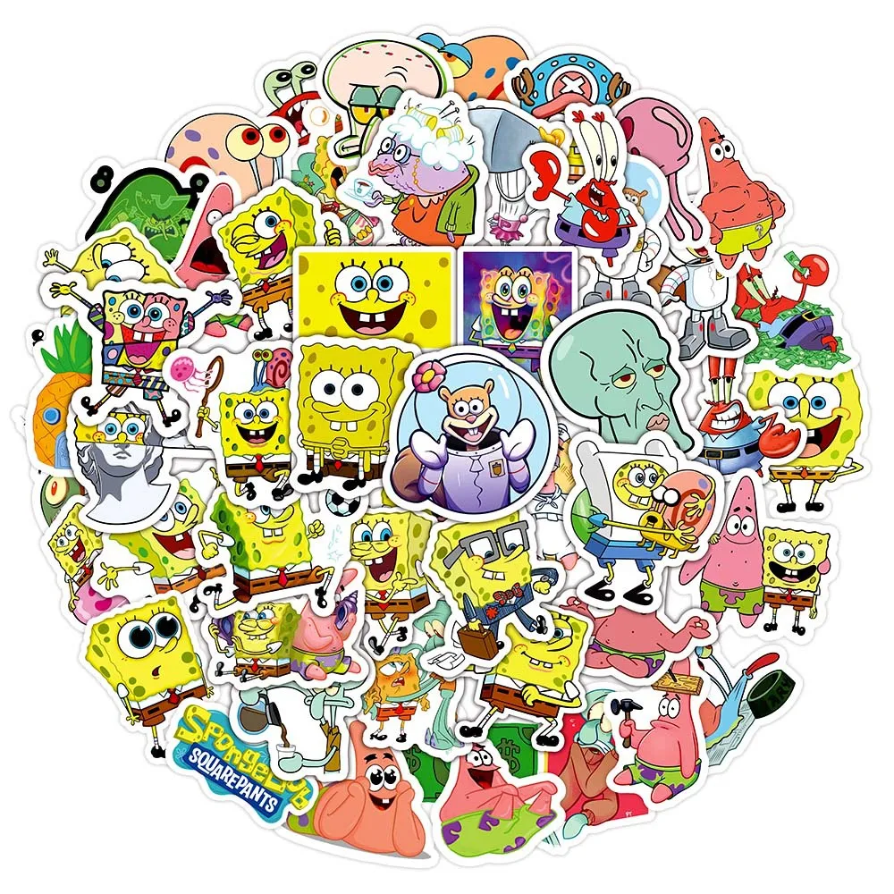 

50Pcs New Anime Stickers Spongebob Graffiti Stickers Cartoon Character Electric Car Animation Water Cup Trolley Case Stickers