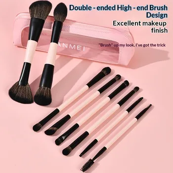 Set di pennelli per trucco a doppia estremità da 8 pezzi, pennelli cosmetici multifunzionali per fondotinta, fard, contorno e polvere, kit di strumenti di bellezza da viaggio