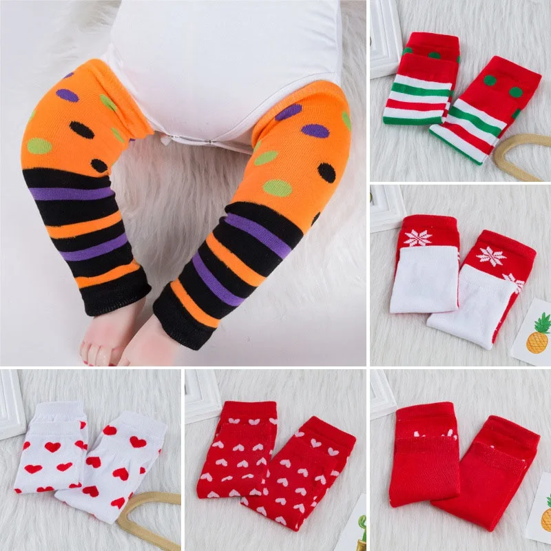 Xmas Baby Crawling Knee Pad Kids Sock Leg Warmer Protector Girl Legging Boy Striped Toddlers Beenwarmers Infant 1