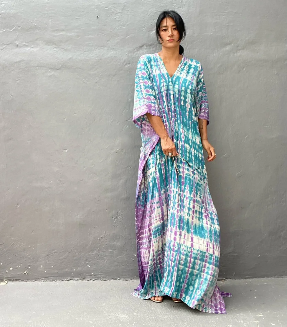 Fashion Casual Striped Print Long Dresses Women Bohemian V-neck Bat Sleeve Loose Slit Beach Dress Summer New Beachwear Vestidos 38 Fashion Casual Striped Print Long Dresses Women Bohemian V-neck Bat Sleeve Loose Slit Beach Dress Summer New Beachwear Vestidos